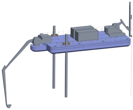 DB-282e — Steel Work Pontoon with spuds — Excavator configuration